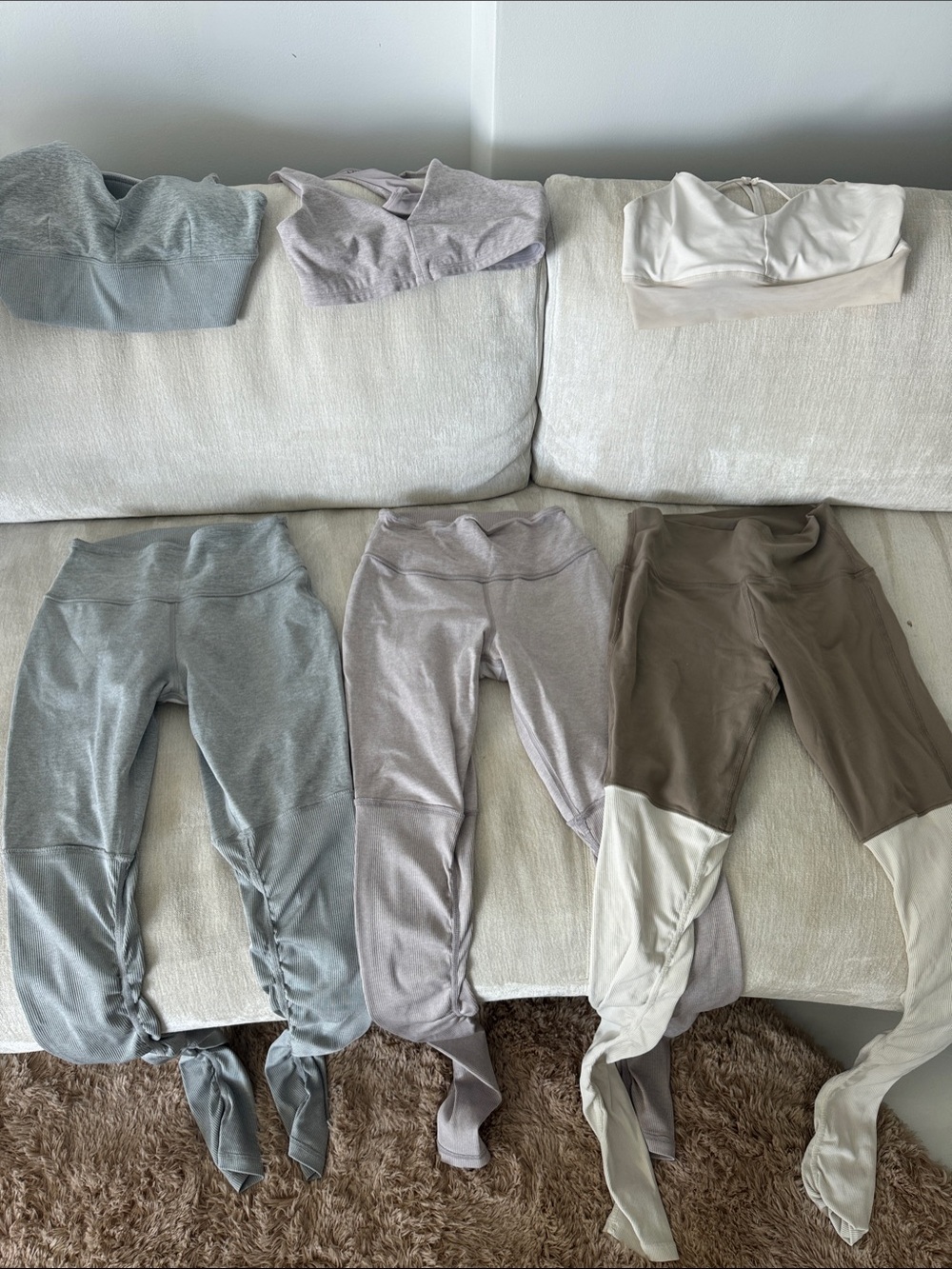ALO Yoga Goddess Leggings Trio sets - Gray, Mauve & Cream